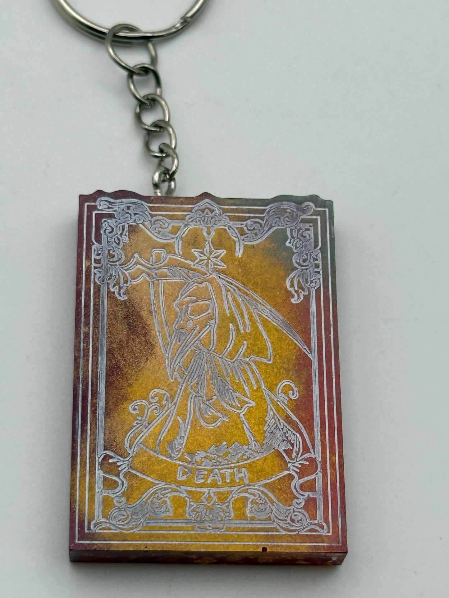 Keychains - Handmade Resin - Tarot Card - Orange/Gold - Death #106063