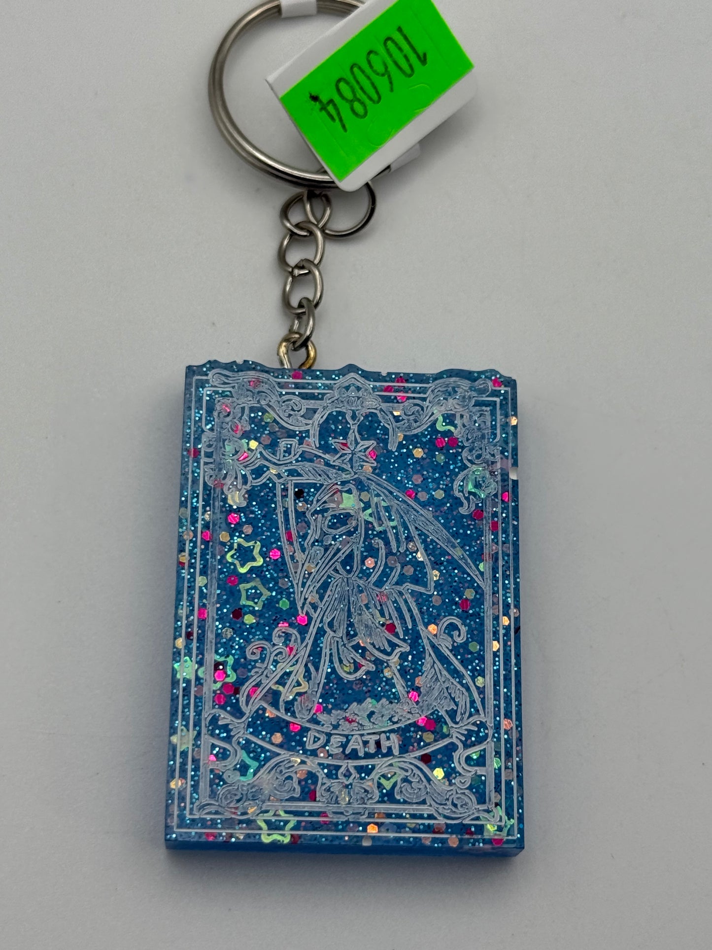 Keychains - Handmade Resin - Tarot Card - Blue Sparkle - Death #106084
