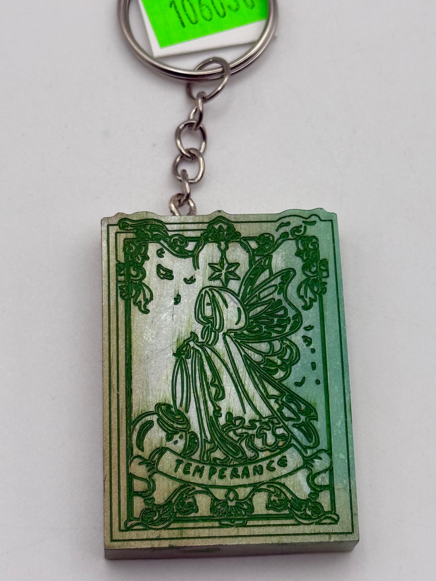 Keychains - Handmade Resin - Tarot Card - Silver/Green - Temperance #106030