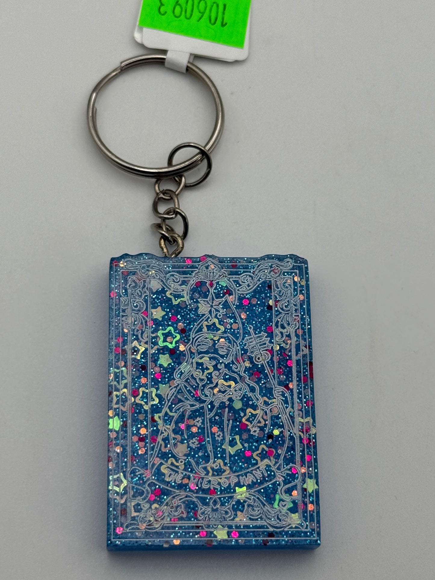 Keychains - Handmade Resin - Tarot Card - Blue Sparkle - The Hierophant #106093