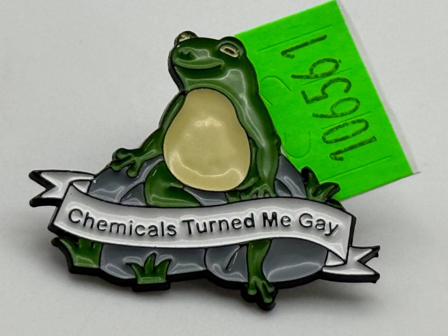 Enamel Pin - Humorous Frog - Chemicals Turned Me Gay #106561
