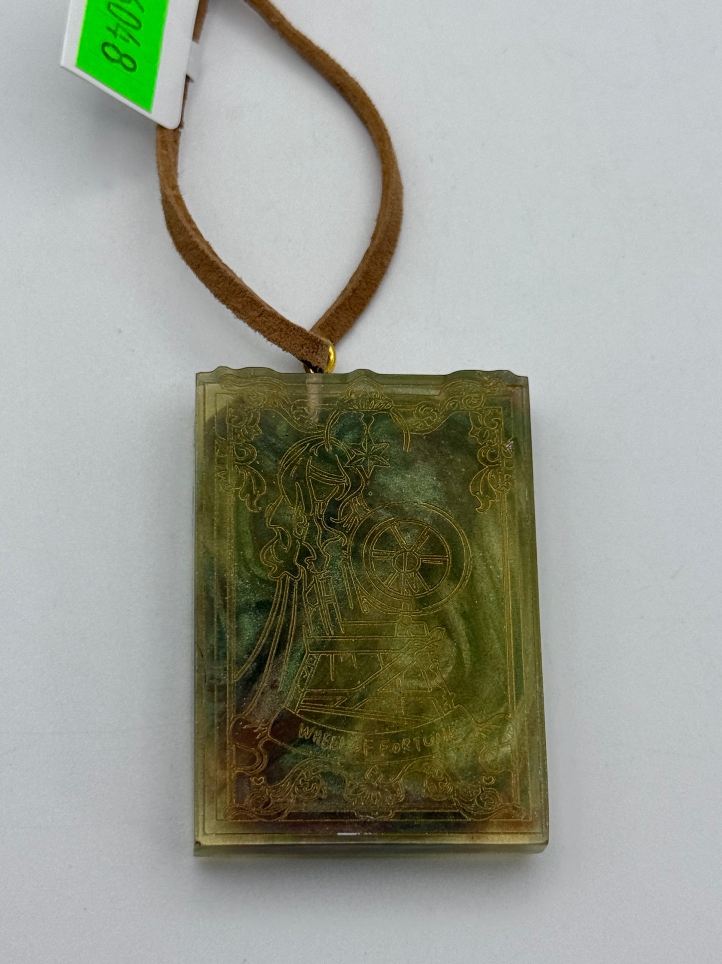 Keychains - Handmade Resin - Tarot Card - Green/Gold - Wheel of Fortune #106048