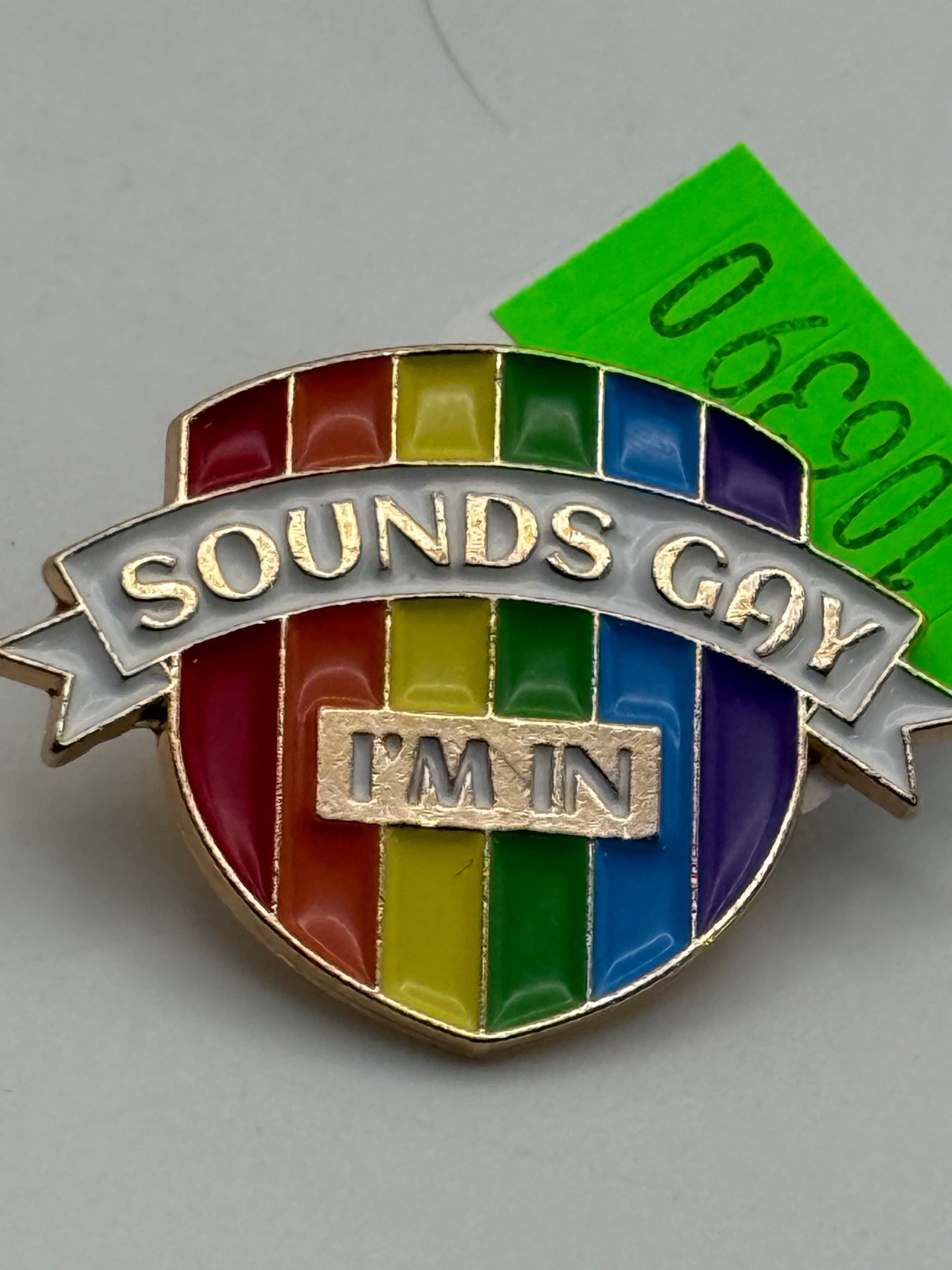 Enamel Pin - Phrases & Thoughts - Rainbow Shield - Sounds Gay I’m In #106390