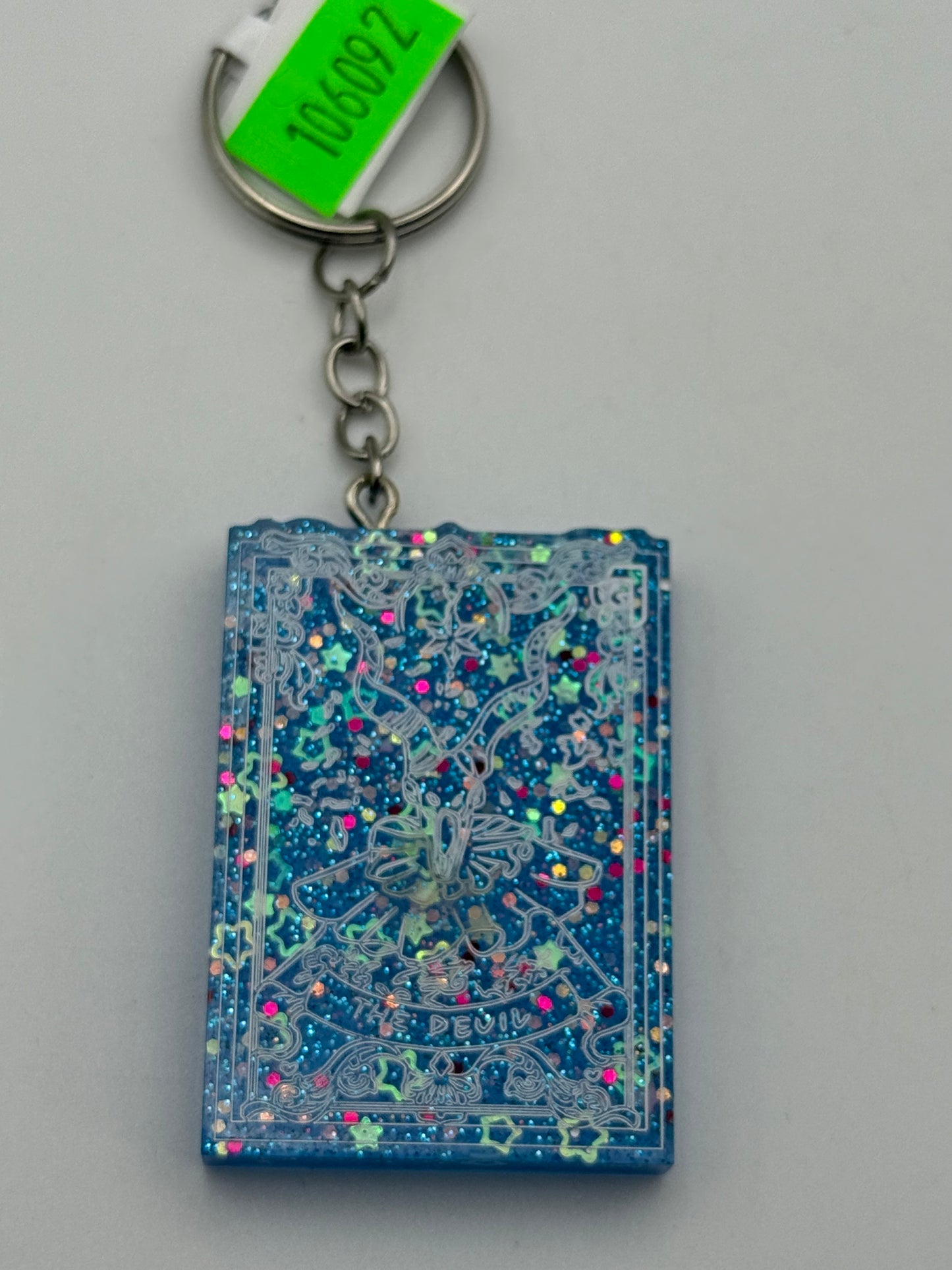 Keychains - Handmade Resin - Tarot Card - Blue Sparkle - The Devil #106092