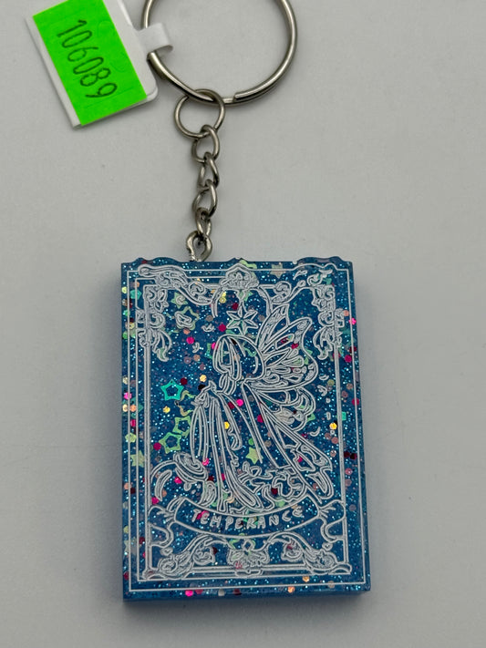 Keychains - Handmade Resin - Tarot Card - Blue Sparkle - Temperance #106089
