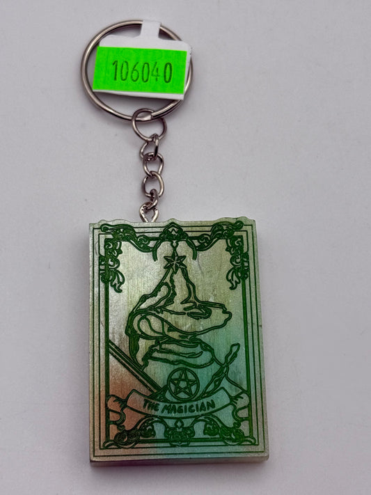 Keychains - Handmade Resin - Tarot Card - Silver/Green - The Magician #106040
