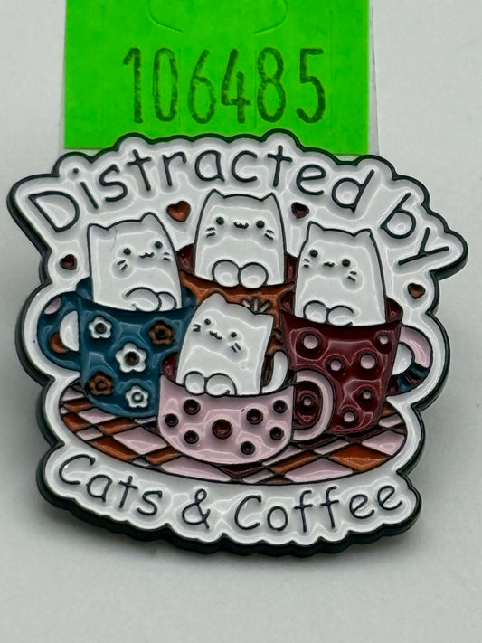 Enamel Pin - Animals - Cats - Distracted By Cats & Coffee #106485