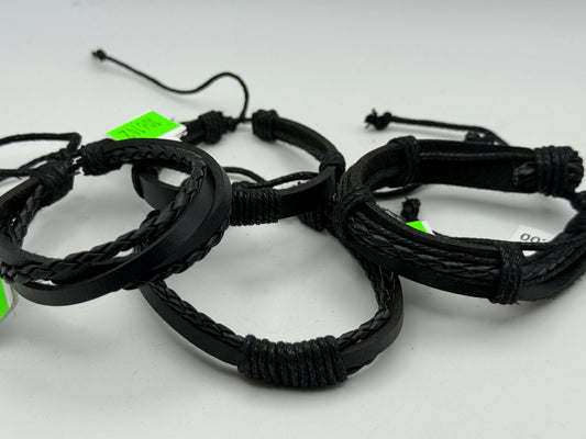 Bracelets - PU Leather - Black - Assorted Designs #106142