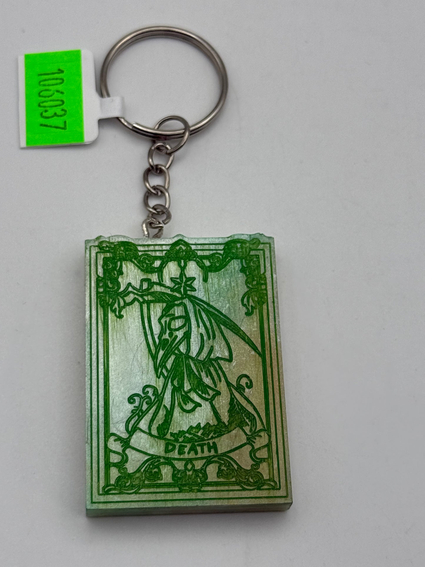Keychains - Handmade Resin - Tarot Card - Silver/Green - Death #106037
