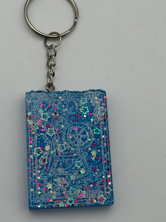 Keychains - Handmade Resin - Tarot Card - Blue Sparkle - Wheel of Fortune #106091