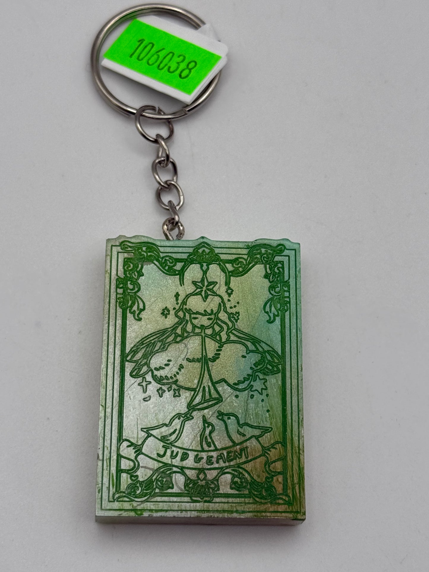 Keychains - Handmade Resin - Tarot Card - Silver/Green - Judgement #106038
