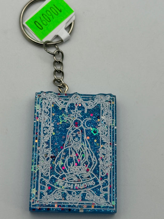 Keychains - Handmade Resin - Tarot Card - Blue Sparkle - High Priestess #106090