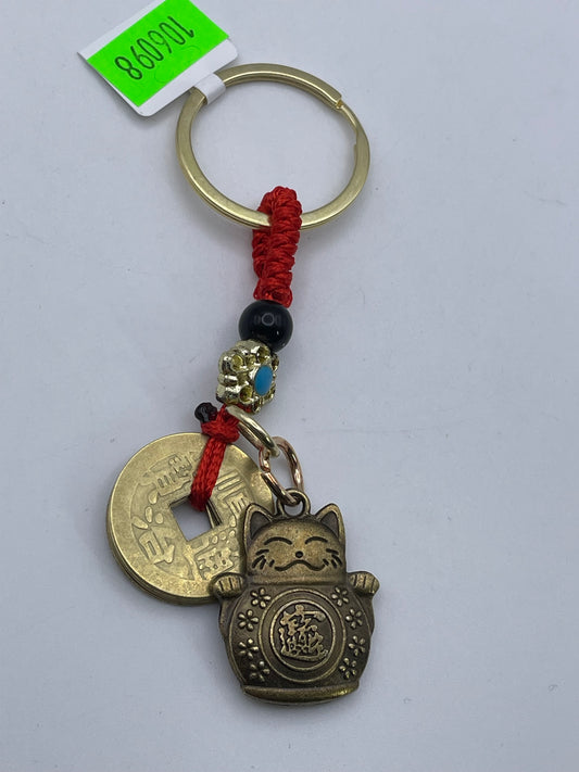 Keychains - Metal - Lucky Cat - w/ IChing Coins #106098
