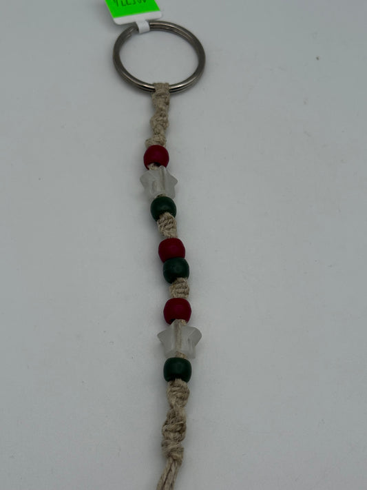 Keychains - Beaded Hemp - Stars w/ Red & Green Beads #105774