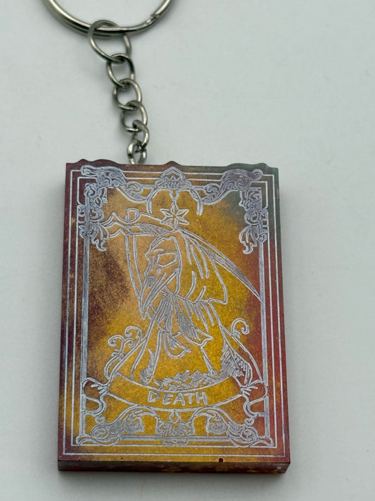 Keychains - Handmade Resin - Tarot Card - Orange/Gold - Death #106063
