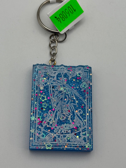 Keychains - Handmade Resin - Tarot Card - Blue Sparkle - Death #106084