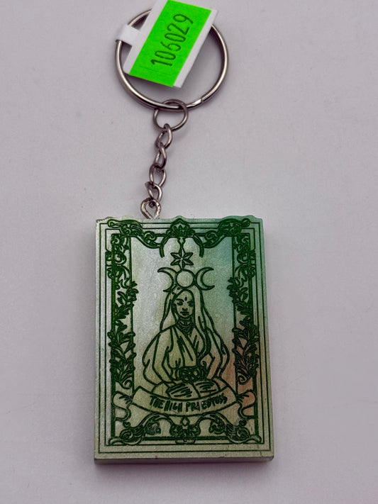 Keychains - Handmade Resin - Tarot Card - Silver/Green - High Priestess #106029