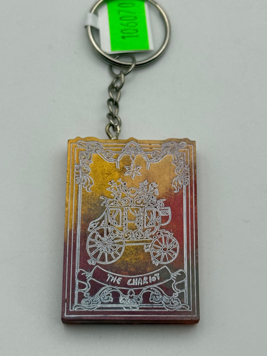 Keychains - Handmade Resin - Tarot Card - Orange/Gold - The Chariot #106070