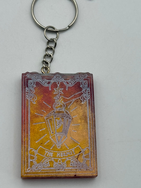 Keychains - Handmade Resin - Tarot Card - Orange/Gold - The Hermit #106073