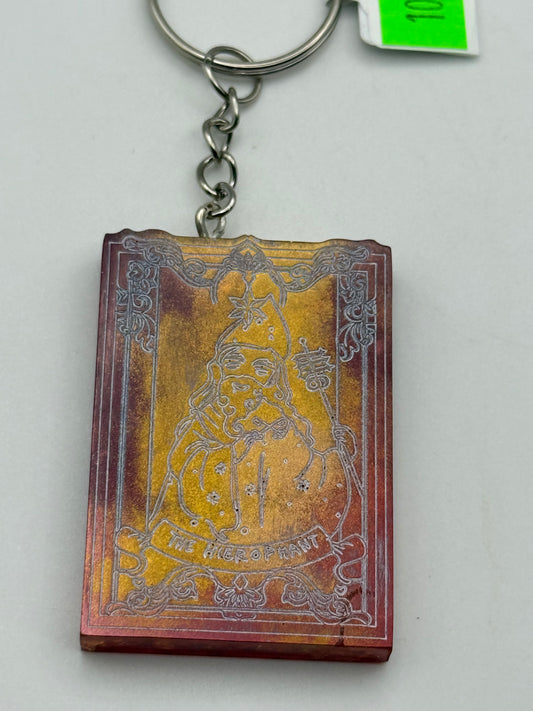 Keychains - Handmade Resin - Tarot Card - Orange/Gold - The Hierophant #106061