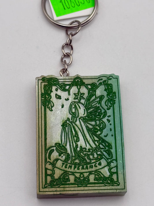 Keychains - Handmade Resin - Tarot Card - Silver/Green - Temperance #106030