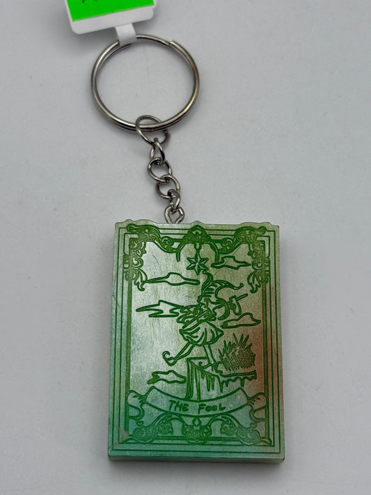 Keychains - Handmade Resin - Tarot Card - Silver/Green - The Fool #106036