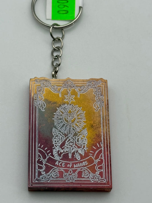 Keychains - Handmade Resin - Tarot Card - Orange/Gold - Ace of Wands #106060