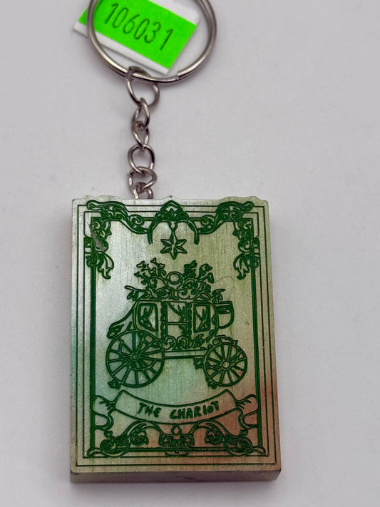 Keychains - Handmade Resin - Tarot Card - Silver/Green - The Chariot #106031