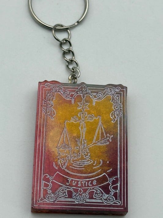 Keychains - Handmade Resin - Tarot Card - Orange/Gold - Justice #106058