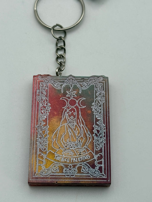 Keychains - Handmade Resin - Tarot Card - Orange/Gold - The High Priestess #106079