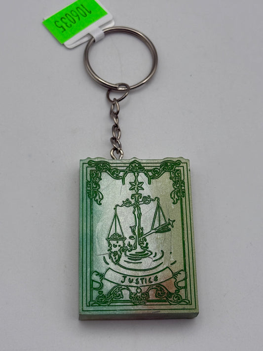 Keychains - Handmade Resin - Tarot Card - Silver/Green - Justice #106035