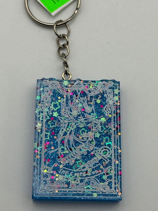 Keychains - Handmade Resin - Tarot Card - Blue Sparkle - The Emperor #106097