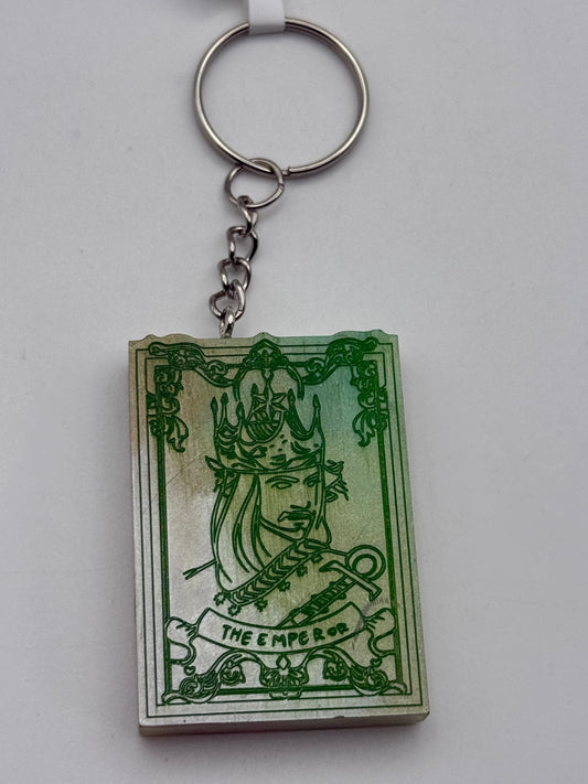 Keychains - Handmade Resin - Tarot Card - Silver/Green - The Emperor #106041
