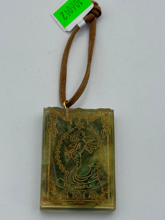 Keychains - Handmade Resin - Tarot Card - Green/Gold - The World #106042