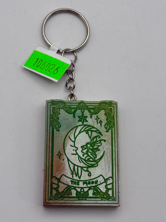 Keychains - Handmade Resin - Tarot Card - Silver/Green - The Moon #106026