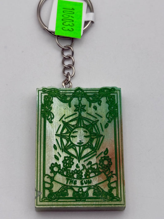 Keychains - Handmade Resin - Tarot Card - Silver/Green - The Sun #106033