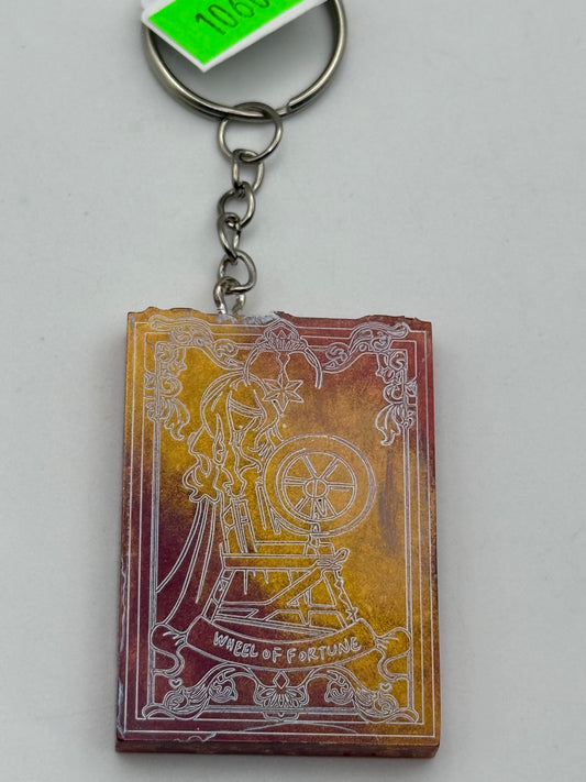 Keychains - Handmade Resin - Tarot Card - Orange/Gold - Wheel of Fortune #106057