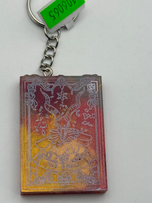 Keychains - Handmade Resin - Tarot Card - Orange/Gold - The Devil #106065