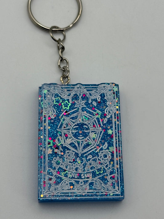 Keychains - Handmade Resin - Tarot Card - Blue Sparkle - The Sun #106087