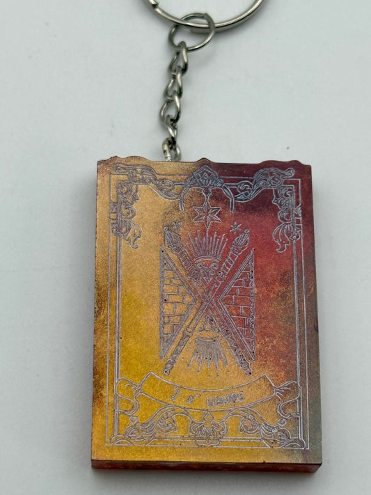 Keychains - Handmade Resin - Tarot Card - Orange/Gold - Two of Wands #106056