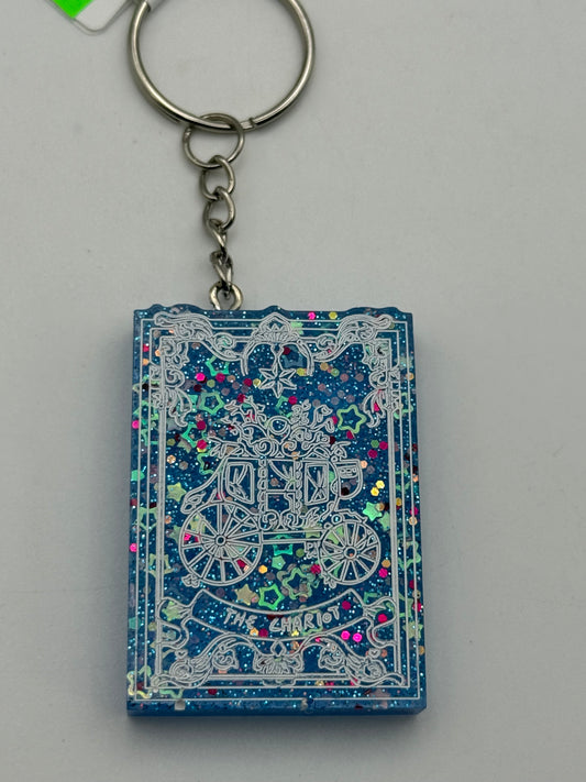 Keychains - Handmade Resin - Tarot Card - Blue Sparkle - The Chariot #106081