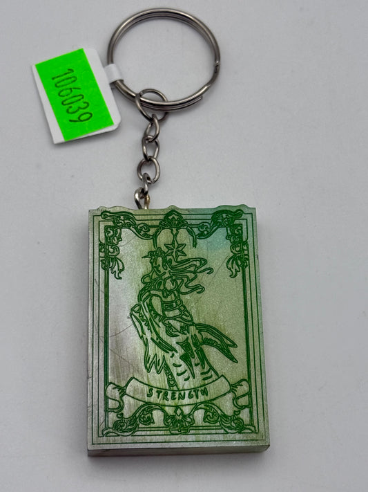 Keychains - Handmade Resin - Tarot Card - Silver/Green - Strength #106039