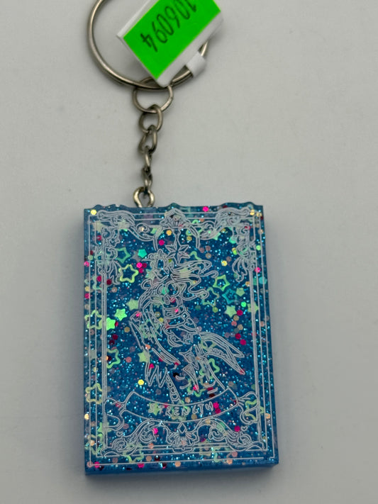 Keychains - Handmade Resin - Tarot Card - Blue Sparkle - Strength #106094