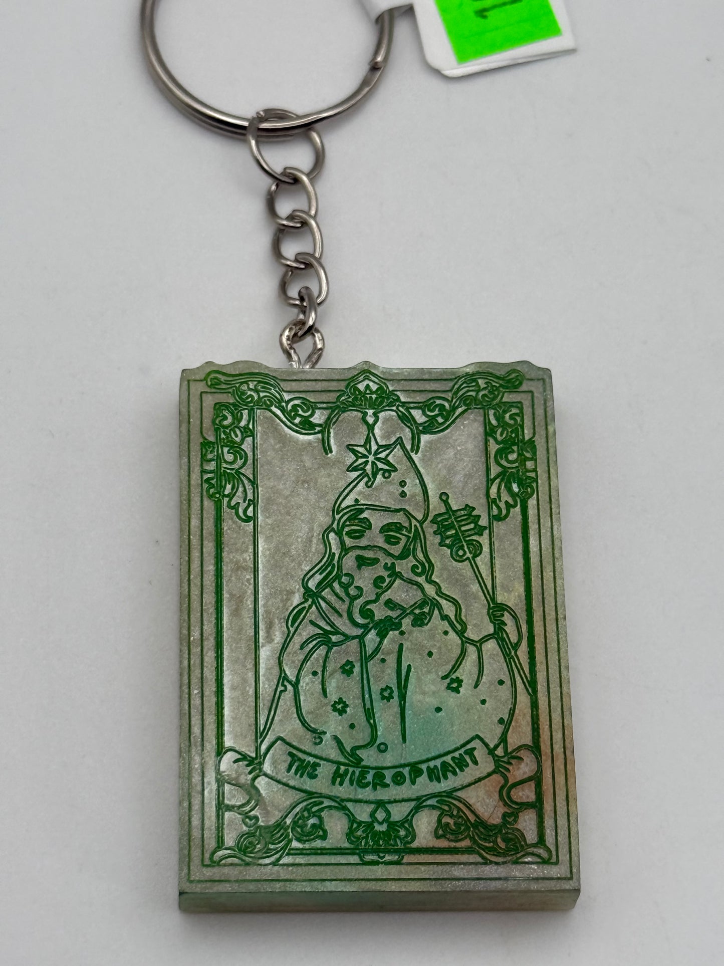 Keychains - Handmade Resin - Tarot Card - Silver/Green - The Heirphant #106032