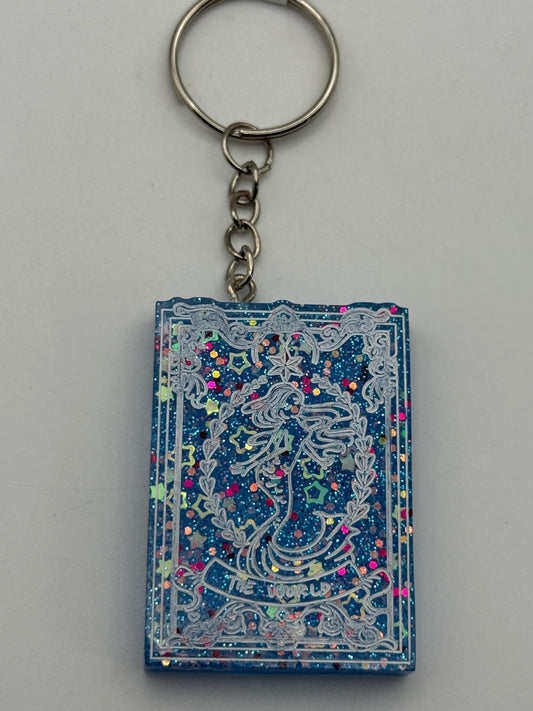 Keychains - Handmade Resin - Tarot Card - Blue Sparkle - The World #106083