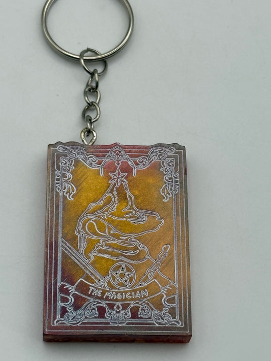 Keychains - Handmade Resin - Tarot Card - Orange/Gold - The Magician #106066
