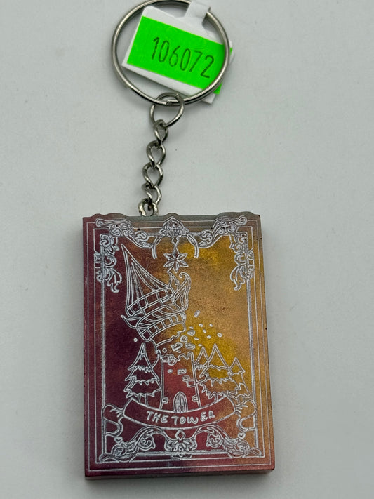 Keychains - Handmade Resin - Tarot Card - Orange/Gold - The Tower #106072