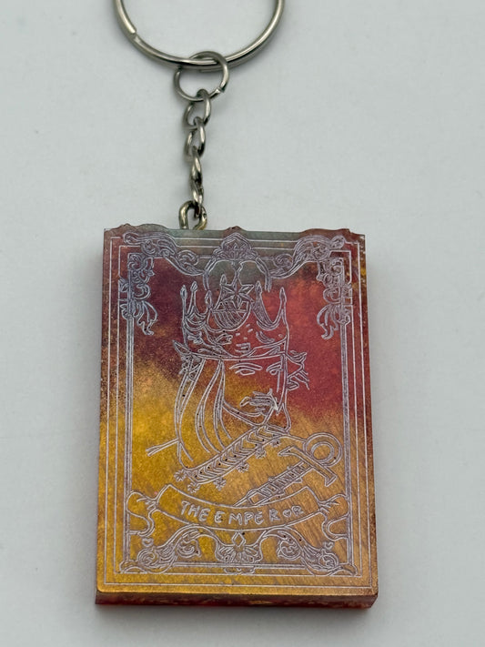 Keychains - Handmade Resin - Tarot Card - Orange/Gold - The Emperor #106062