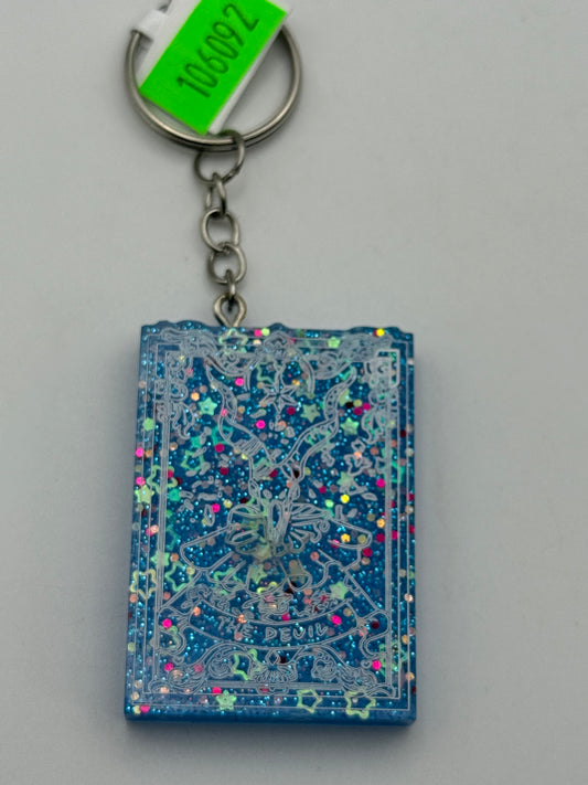Keychains - Handmade Resin - Tarot Card - Blue Sparkle - The Devil #106092