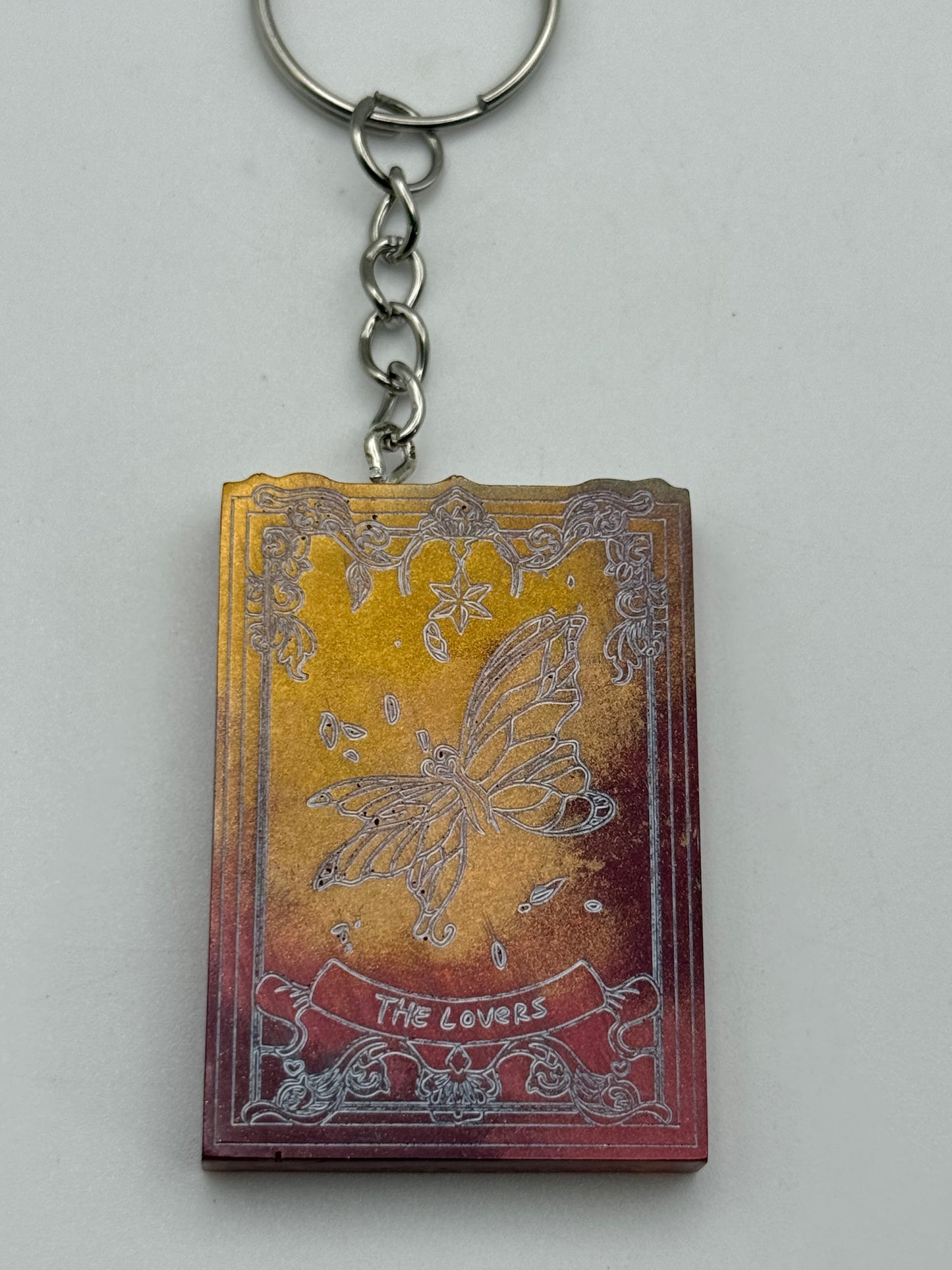 Keychains - Handmade Resin - Tarot Card - Orange/Gold - The Lovers #106071